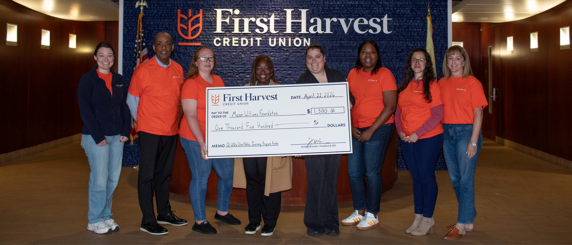 First Harvest’s Charitable Journey committee presents the Mason Williams Foundation with a $1,500 donation to support the mission and legacy of Mason Williams.